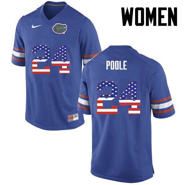 Women Florida Gators #24 Brian Poole College Football USA Flag Fashion Jerseys-Blue
